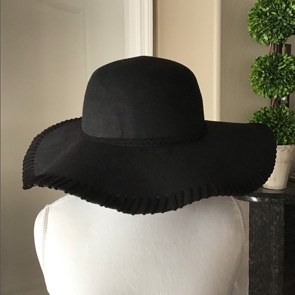 Unbranded Accessories - NEW Floppy Hat Black Felt Brim Whip Stitching Hippie Boho Western Festival Style
